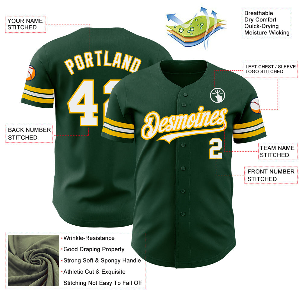 Custom Green White-Gold Authentic Baseball Jersey - Sky-Custom