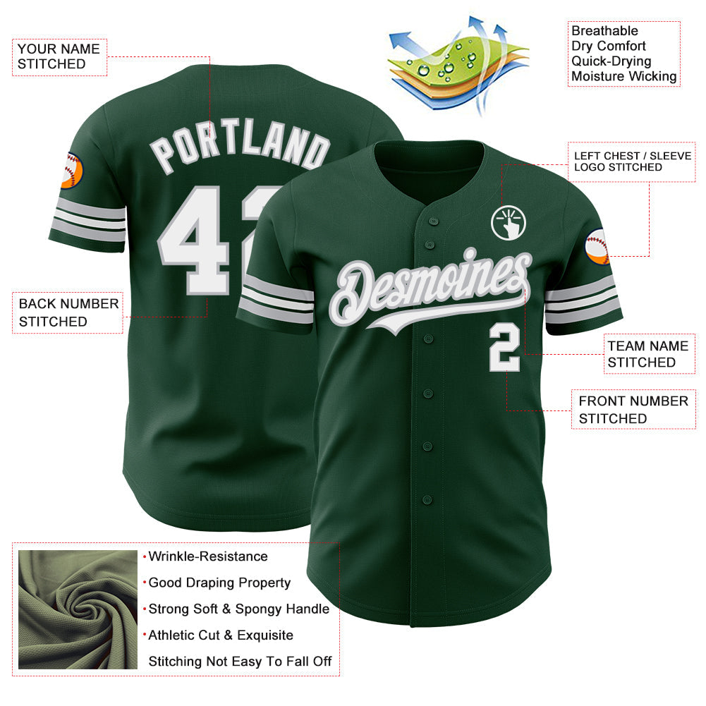 Custom Green White-Gray Authentic Baseball Jersey - Sky-Custom