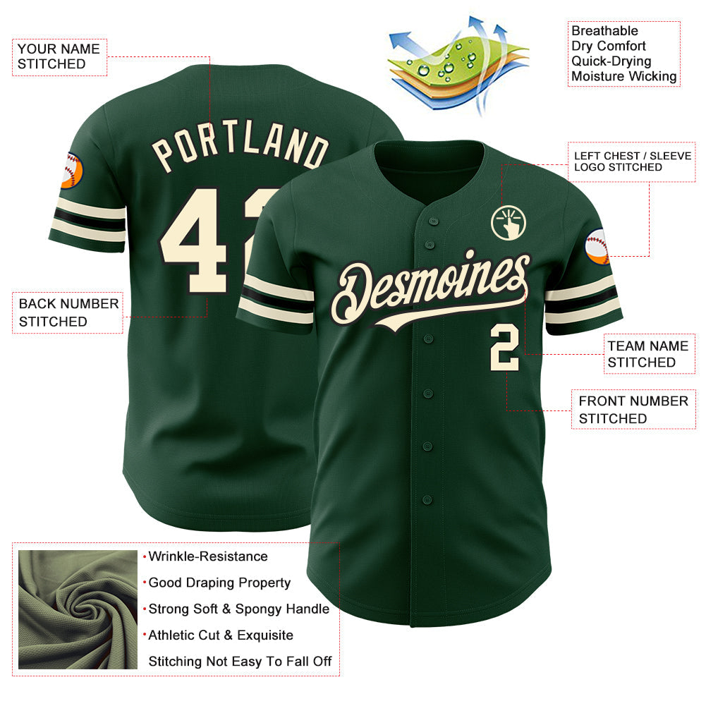 Custom Green Cream-Black Authentic Baseball Jersey - Sky-Custom