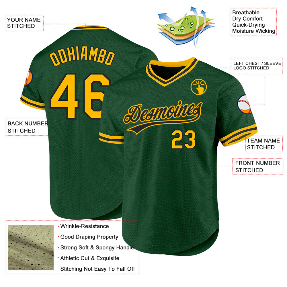 Custom Green Gold-Black Authentic Throwback Baseball Jersey - Sky-Custom