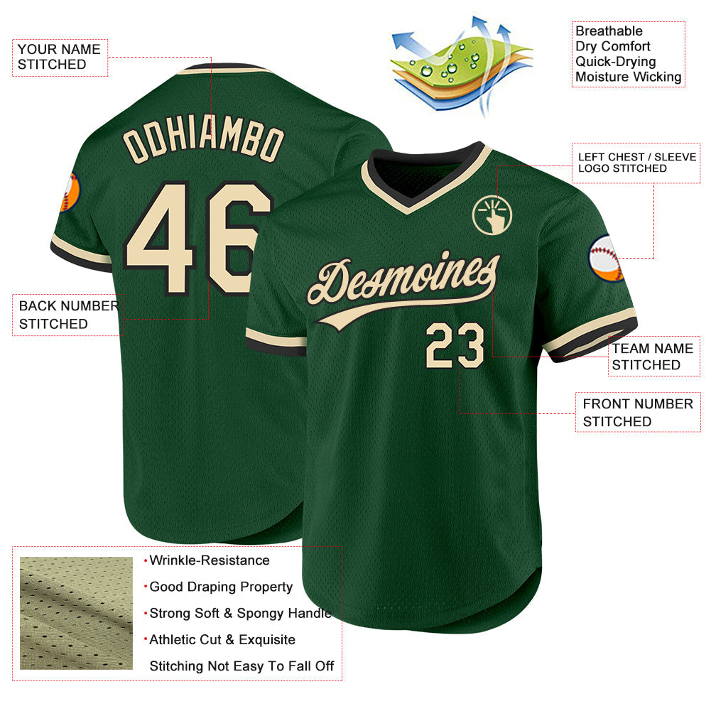 Custom Green Cream-Black Authentic Throwback Baseball Jersey - Sky-Custom