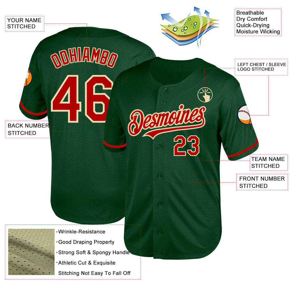 Custom Green Red-Cream Mesh Authentic Throwback Baseball Jersey - Sky-Custom