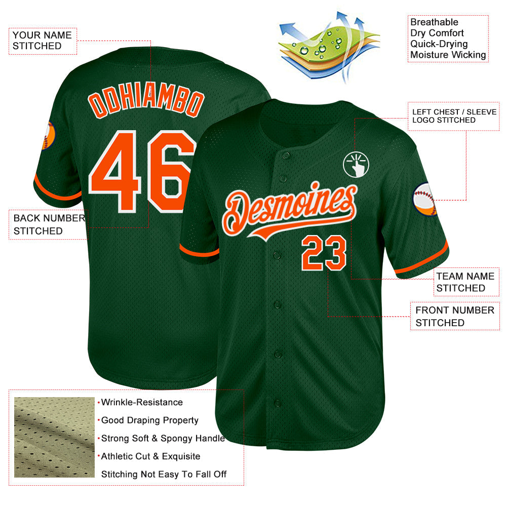 Custom Green Orange-White Mesh Authentic Throwback Baseball Jersey - Sky-Custom