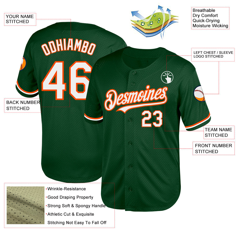 Custom Green White-Orange Mesh Authentic Throwback Baseball Jersey - Sky-Custom