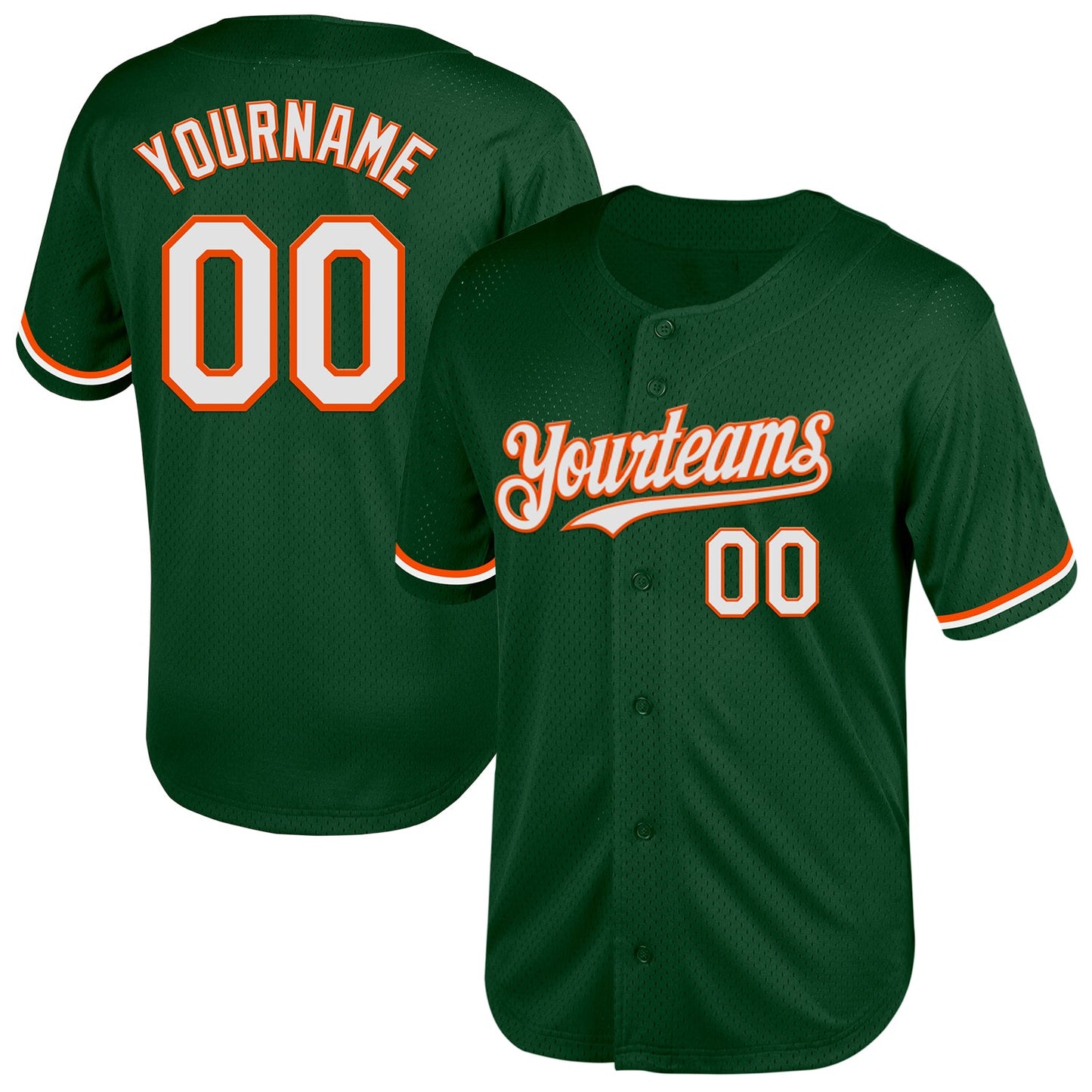 Custom Green White-Orange Mesh Authentic Throwback Baseball Jersey - Sky-Custom