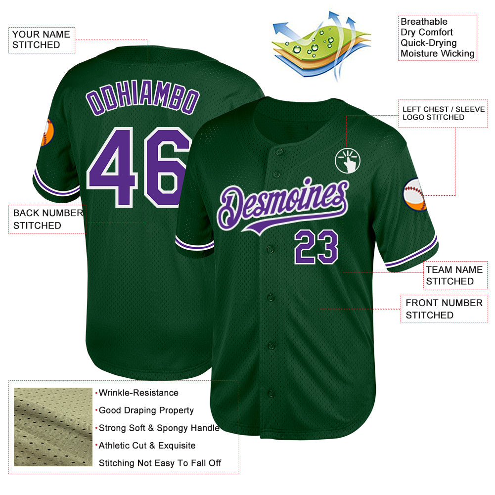Custom Green Purple-White Mesh Authentic Throwback Baseball Jersey - Sky-Custom