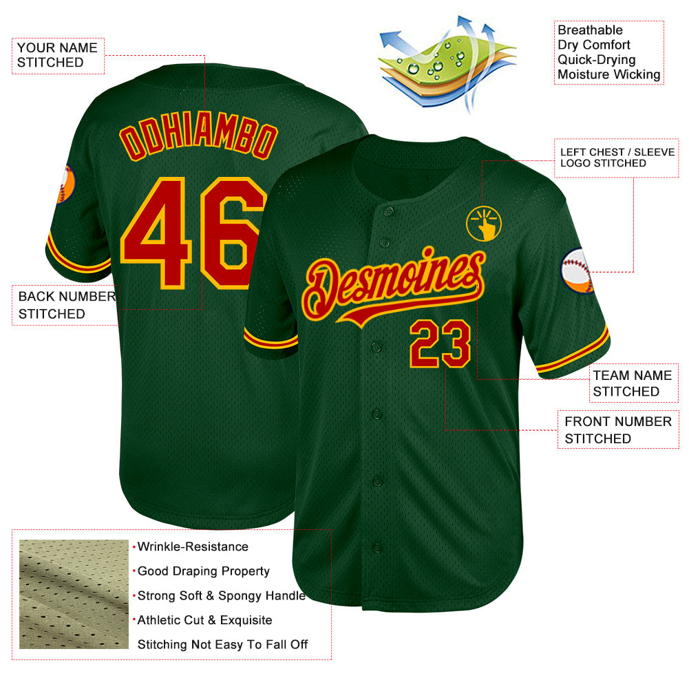 Custom Green Red-Gold Mesh Authentic Throwback Baseball Jersey - Sky-Custom