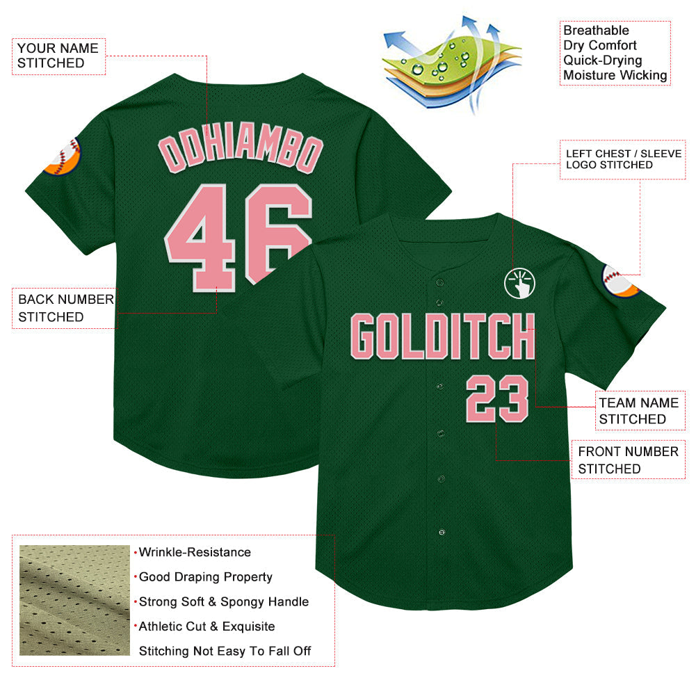 Custom Green Medium Pink-White Mesh Authentic Throwback Baseball Jersey - Sky-Custom