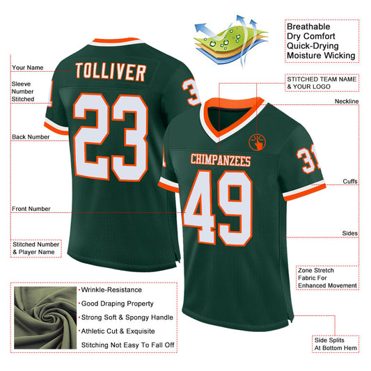 Custom Green White-Orange Mesh Authentic Throwback Football Jersey - Sky-Custom
