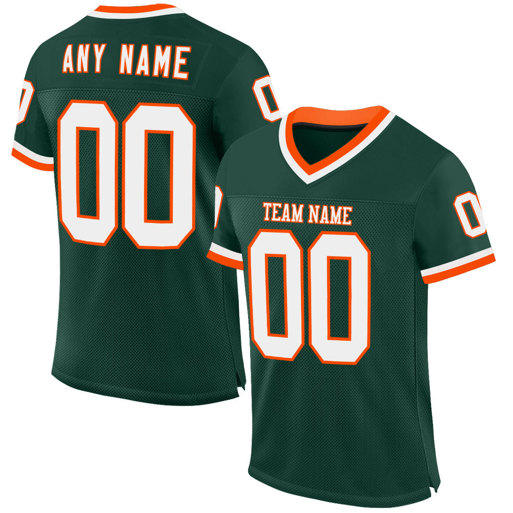 Custom Green White-Orange Mesh Authentic Throwback Football Jersey - Sky-Custom