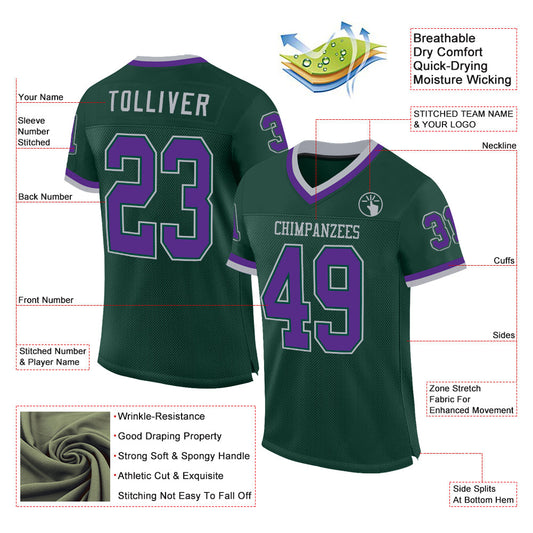 Custom Green Purple-Gray Mesh Authentic Throwback Football Jersey - Sky-Custom