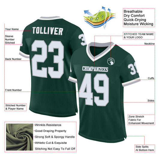 Custom Green White-Gray Mesh Authentic Throwback Football Jersey - Sky-Custom