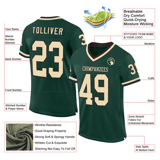 Custom Green Cream-Black Mesh Authentic Throwback Football Jersey - Sky-Custom