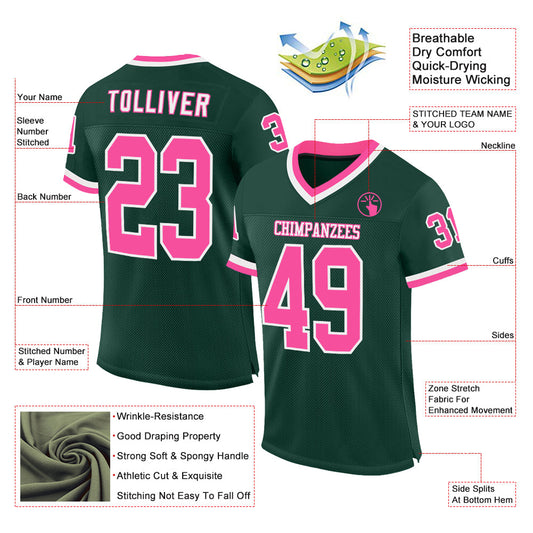 Custom Green Pink-White Mesh Authentic Throwback Football Jersey - Sky-Custom