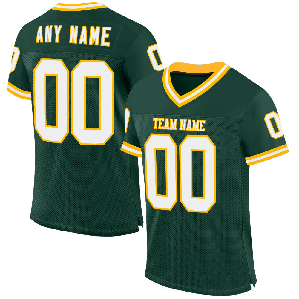 Custom Green White-Gold Mesh Authentic Throwback Football Jersey - Sky-Custom
