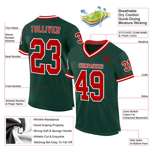 Custom Green Red-White Mesh Authentic Throwback Football Jersey - Sky-Custom