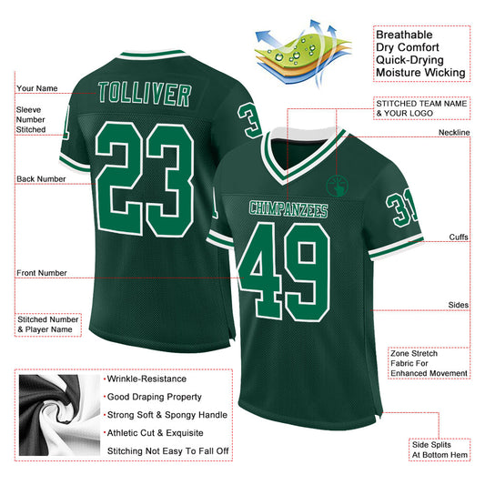 Custom Green Kelly Green-White Mesh Authentic Throwback Football Jersey - Sky-Custom