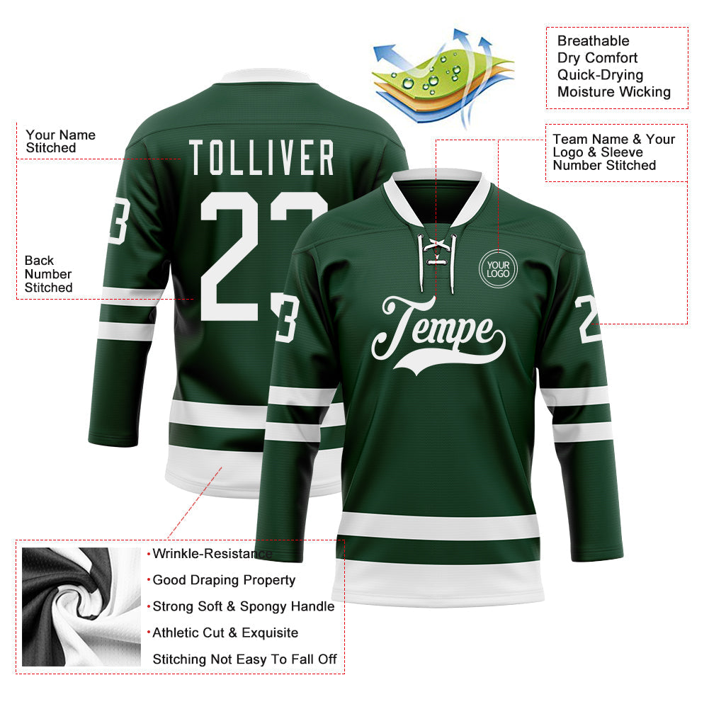 Custom Green White Hockey Lace Neck Jersey - Sky-Custom