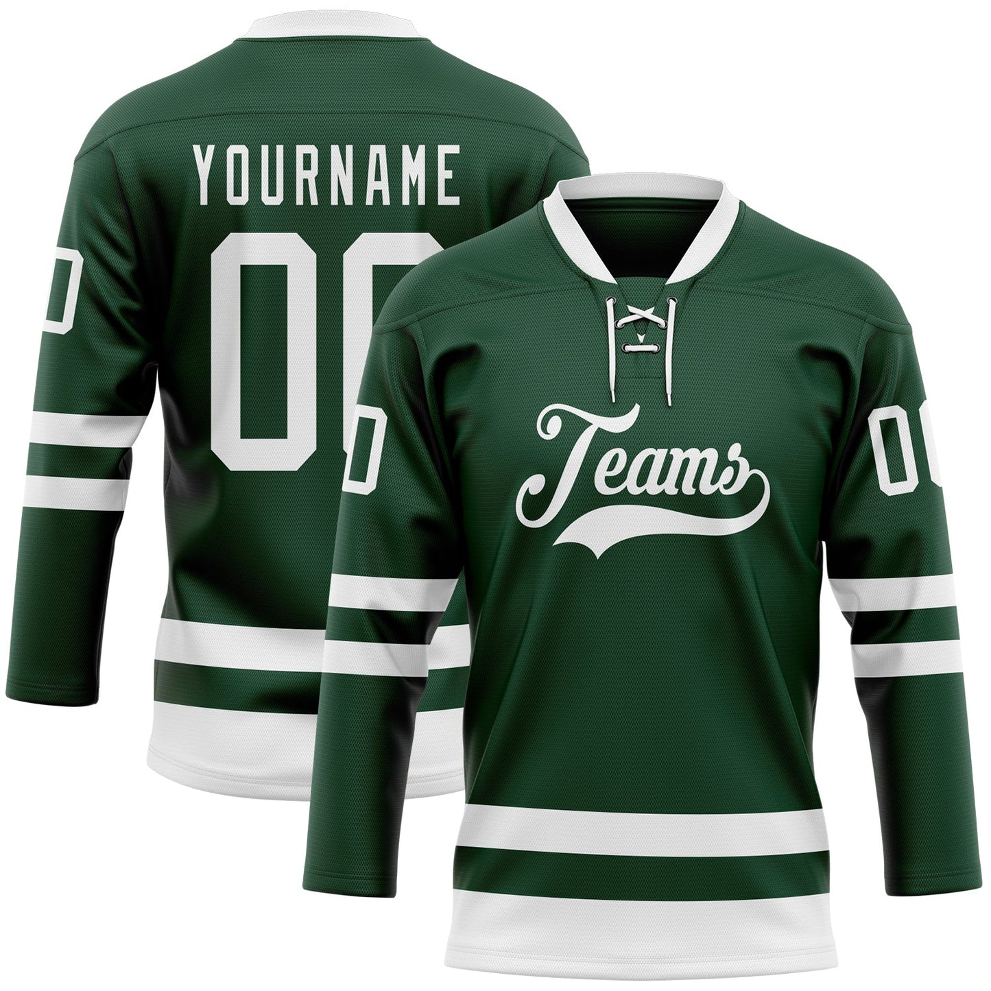 Custom Green White Hockey Lace Neck Jersey - Sky-Custom