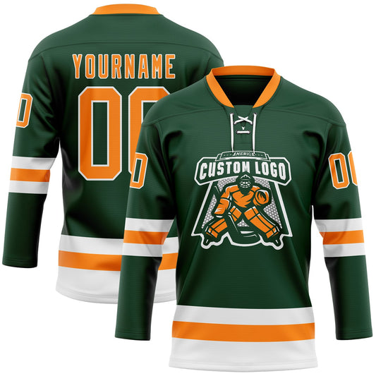 Custom Green Bay Orange-White Hockey Lace Neck Jersey - Sky-Custom