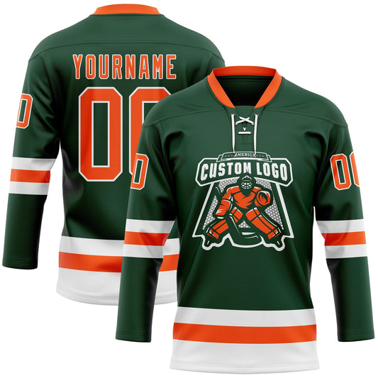 Custom Green Orange-White Hockey Lace Neck Jersey - Sky-Custom