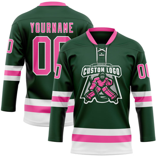 Custom Green Pink-White Hockey Lace Neck Jersey - Sky-Custom