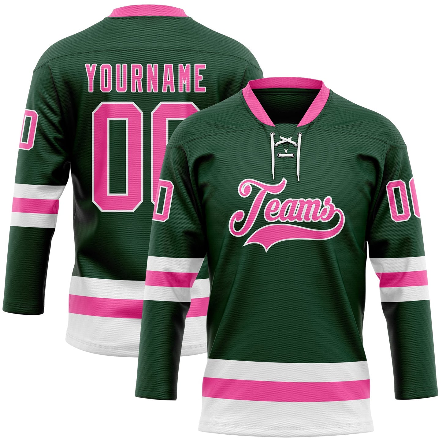 Custom Green Pink-White Hockey Lace Neck Jersey - Sky-Custom