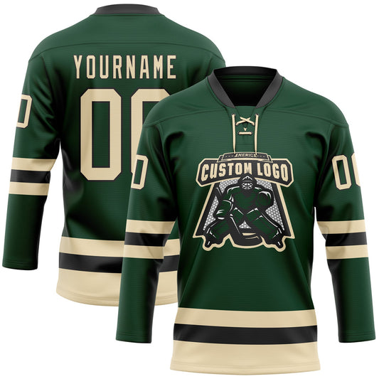 Custom Green Cream-Black Hockey Lace Neck Jersey - Sky-Custom