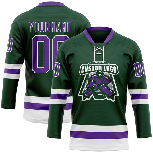 Custom Green Purple-White Hockey Lace Neck Jersey - Sky-Custom
