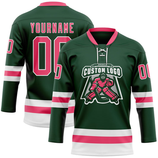Custom Green Neon Pink-White Hockey Lace Neck Jersey - Sky-Custom
