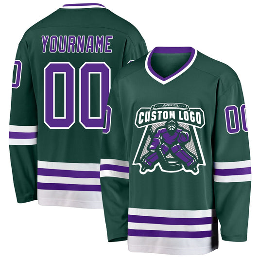 Custom Green Purple-White Hockey Jersey - Sky-Custom