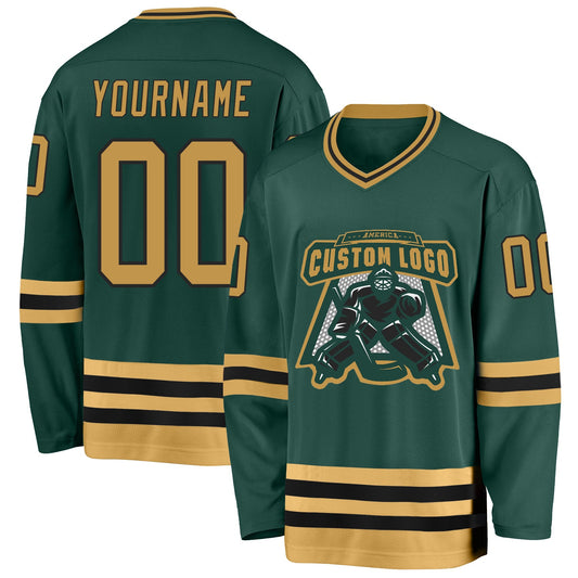 Custom Green Old Gold-Black Hockey Jersey - Sky-Custom
