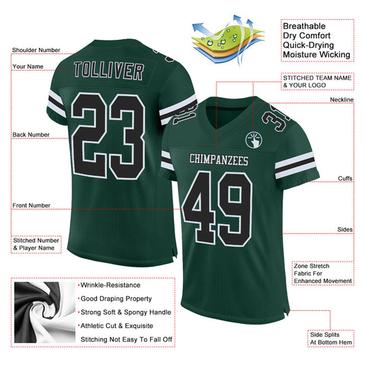 Custom Green Black-White Mesh Authentic Football Jersey - Sky-Custom