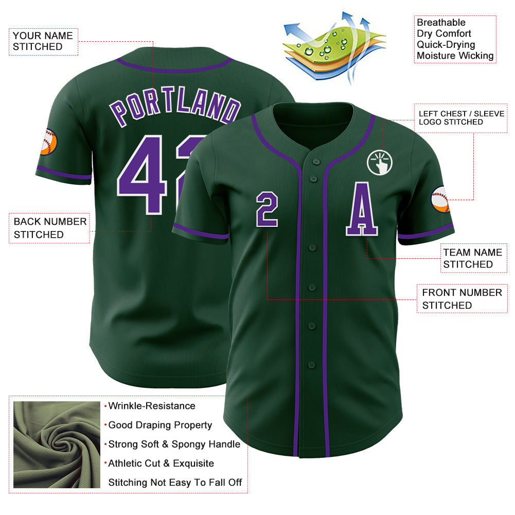 Custom Green Purple-White Authentic Baseball Jersey - Sky-Custom