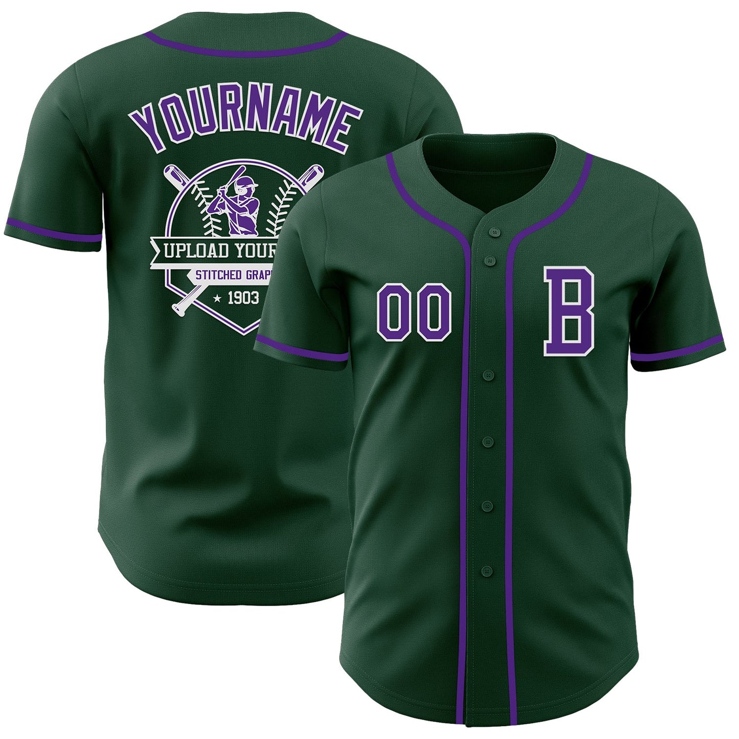 Custom Green Purple-White Authentic Baseball Jersey - Sky-Custom