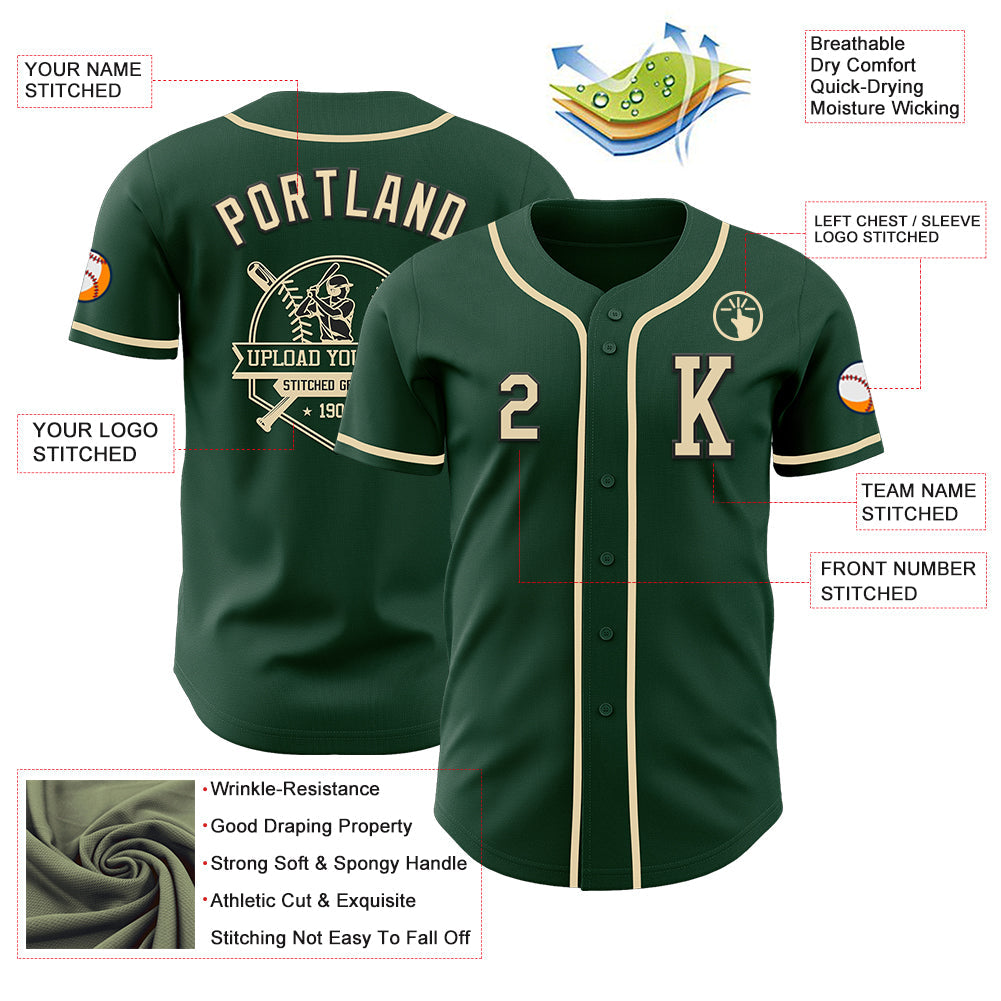 Custom Green Cream-Black Authentic Baseball Jersey - Sky-Custom