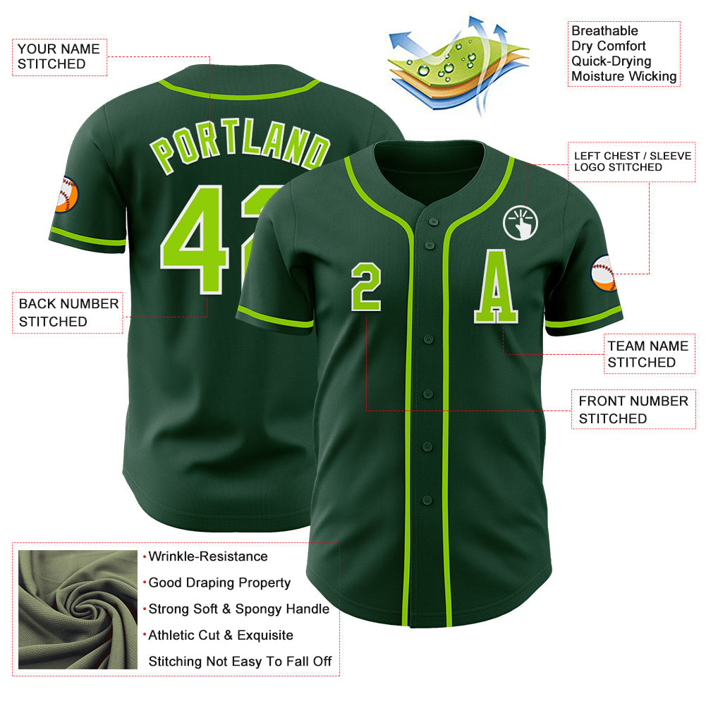 Custom Green Neon Green-White Authentic Baseball Jersey - Sky-Custom