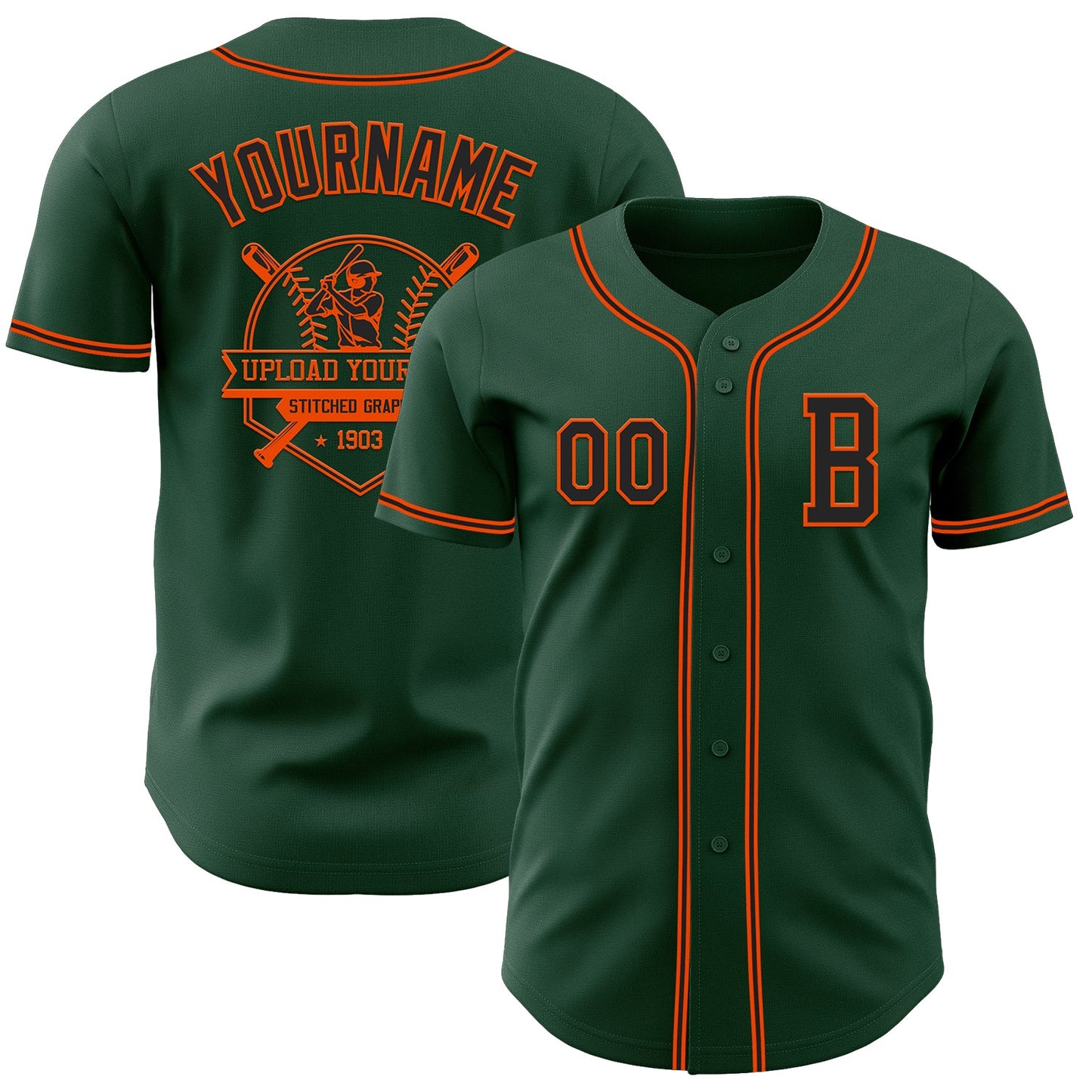 Custom Green Black-Orange Authentic Baseball Jersey - Sky-Custom