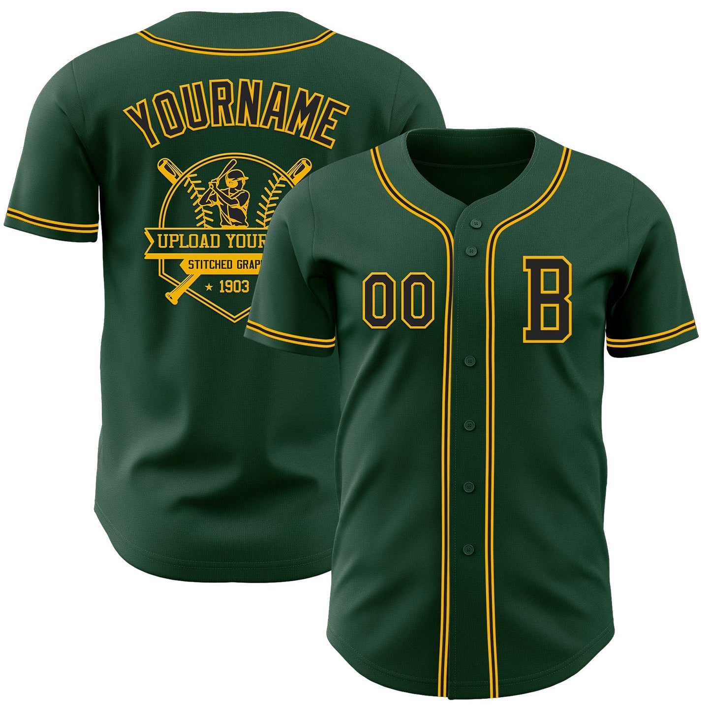 Custom Green Black-Gold Authentic Baseball Jersey - Sky-Custom