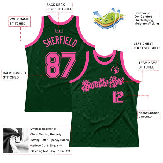 Custom Green Pink Authentic Throwback Basketball Jersey - Sky-Custom