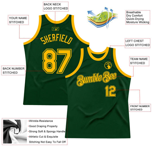 Custom Green Gold Authentic Throwback Basketball Jersey - Sky-Custom