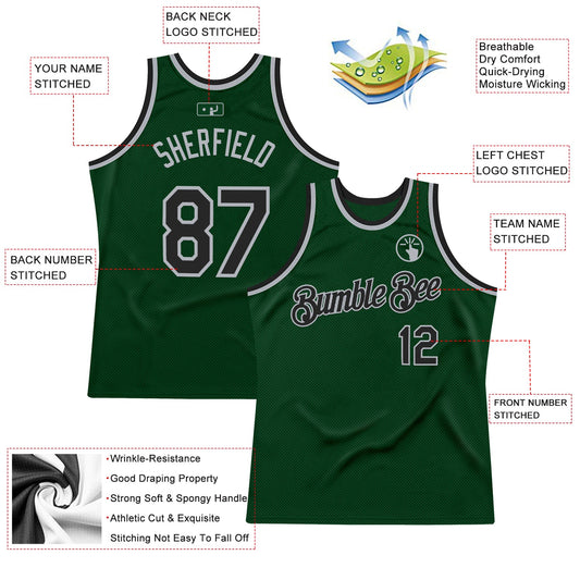 Custom Green Black-Gray Authentic Throwback Basketball Jersey - Sky-Custom