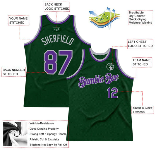 Custom Green Purple-Gray Authentic Throwback Basketball Jersey - Sky-Custom