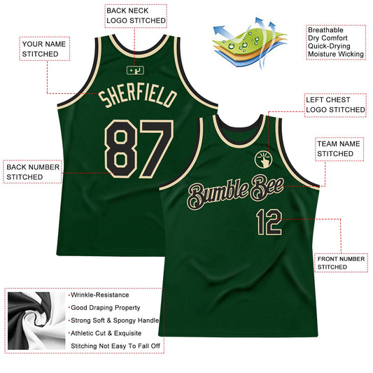 Custom Green Black-Cream Authentic Throwback Basketball Jersey - Sky-Custom