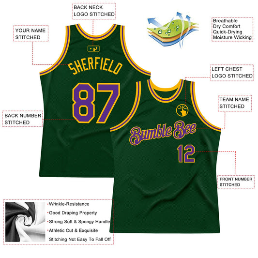 Custom Green Purple-Gold Authentic Throwback Basketball Jersey - Sky-Custom
