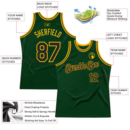 Custom Green Black-Gold Authentic Throwback Basketball Jersey - Sky-Custom