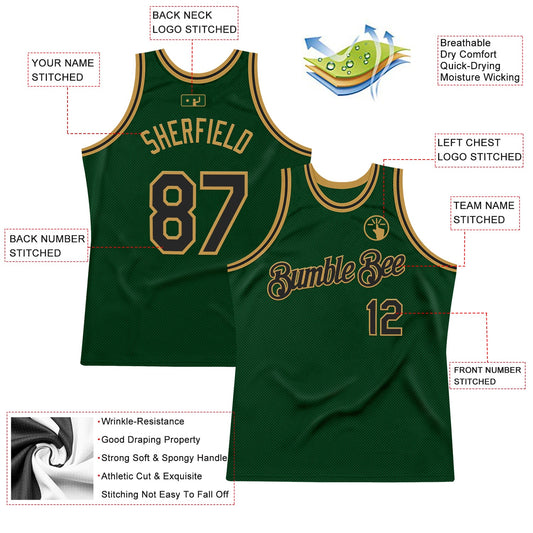 Custom Green Black-Old Gold Authentic Throwback Basketball Jersey - Sky-Custom