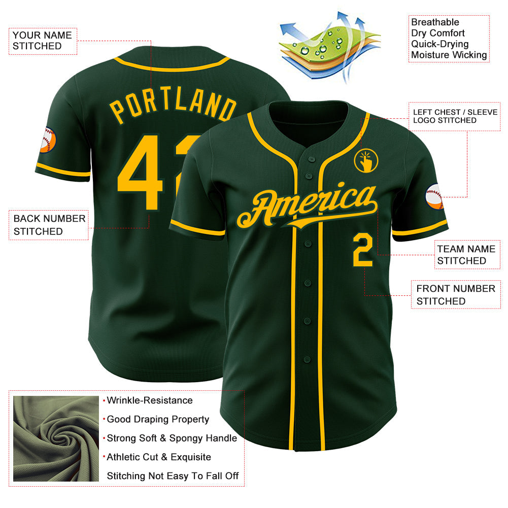 Custom Green Gold Authentic Baseball Jersey - Sky-Custom
