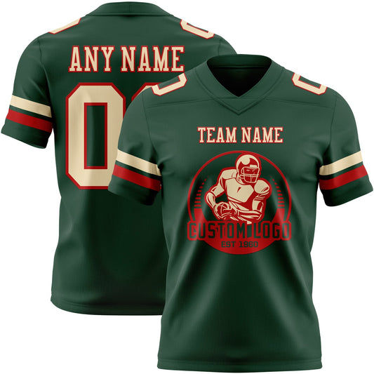 Custom Green Cream-Red Mesh Authentic Football Jersey - Sky-Custom