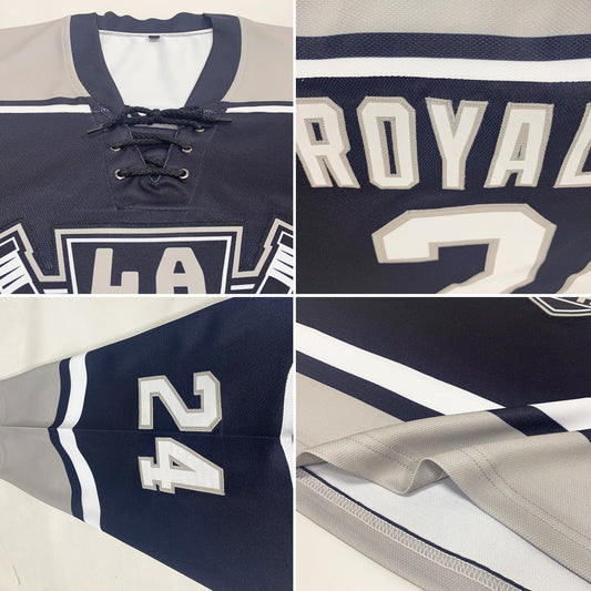 Custom Black White-Gray Hockey Lace Neck Jersey - Sky-Custom